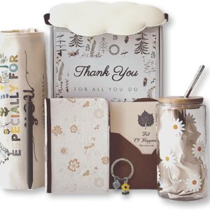 Thank You Gift Baskets For Women, Teacher Appreciation Gifts, Back To School Gifts For Student, Employee Appreciation Gift For Coworkers With Embroidered Flower Notebook