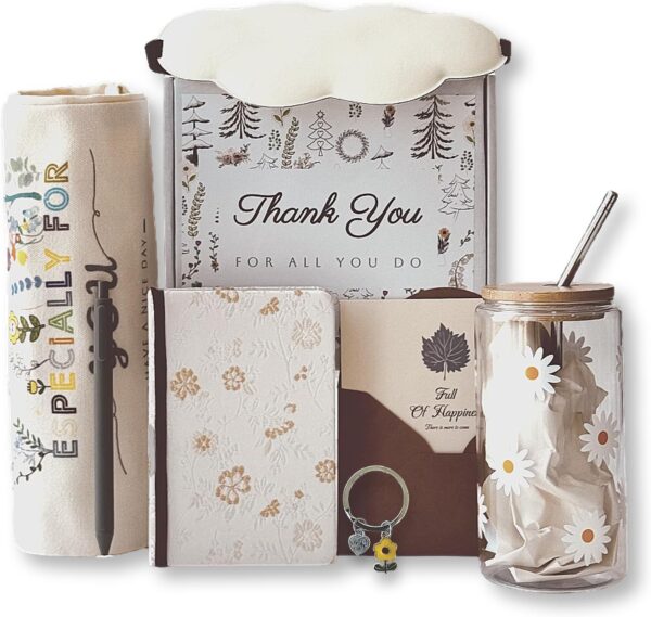 Thank You Gift Baskets For Women, Teacher Appreciation Gifts, Back To School Gifts For Student, Employee Appreciation Gift For Coworkers With Embroidered Flower Notebook