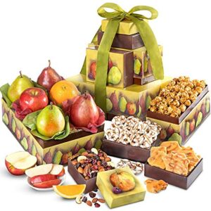 GreatFoods Fresh Fruit and Snacks Premium Gift Tower, Fruit Gift Basket, Snack Gift Basket, Gourmet Food Gifts, Corporate Gifts