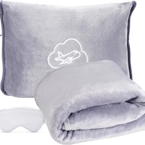 Travel Blanket, Ultra-Soft, Warm & Lightweight Travel Blanket Airplane with Bag, 65x40 in, Airplane Travel Essentials for Women, Men & Kids, Included Eye Mask, Luggage Sleeve & Backpack Clip