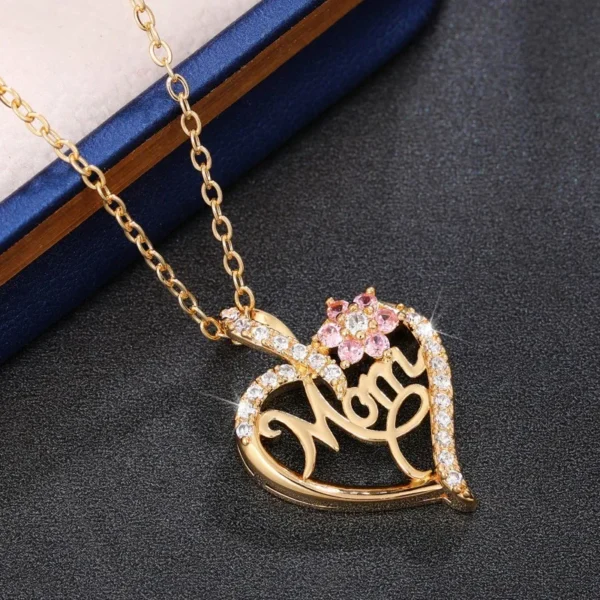 Huitan Mother's Day Necklace for Mom Luxury Trendy Craved Pendant Necklace Pink Flower Aesthetic Neck Accessories Love Jewelry - Image 5