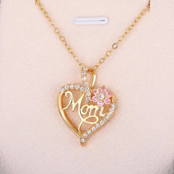 Huitan Mother's Day Necklace for Mom Luxury Trendy Craved Pendant Necklace Pink Flower Aesthetic Neck Accessories Love Jewelry - Image 3