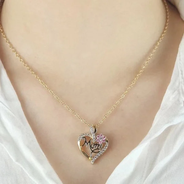 Huitan Mother's Day Necklace for Mom Luxury Trendy Craved Pendant Necklace Pink Flower Aesthetic Neck Accessories Love Jewelry - Image 2