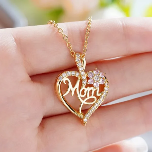 Huitan Mother's Day Necklace for Mom Luxury Trendy Craved Pendant Necklace Pink Flower Aesthetic Neck Accessories Love Jewelry - Image 6
