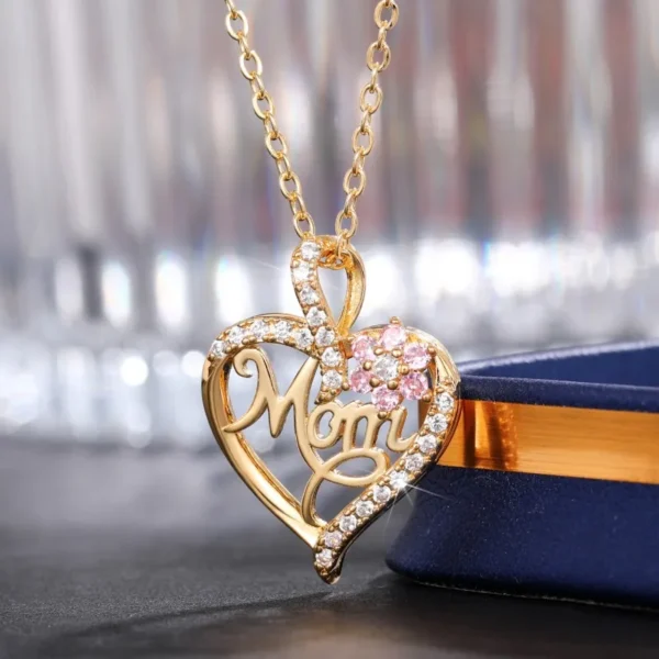 Huitan Mother's Day Necklace for Mom Luxury Trendy Craved Pendant Necklace Pink Flower Aesthetic Neck Accessories Love Jewelry - Image 4