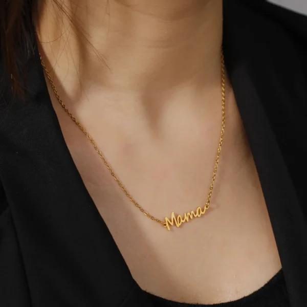 Skyrim Mama Letter Pendant Necklace for Women Stainless Steel Neck Chain Choker Trendy Family Jewelry Mother's Day Gift for Mom - Image 2