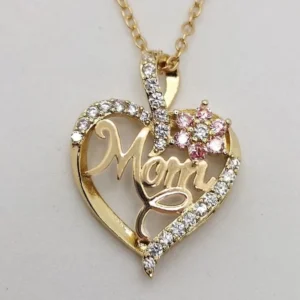 Huitan Mother's Day Necklace for Mom Luxury Trendy Craved Pendant Necklace Pink Flower Aesthetic Neck Accessories Love Jewelry