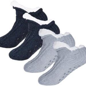Yookat 2 Pairs Unisex Fluffy Fuzzy Warm Slipper Socks for Men Women Girls Knitted Thick Fleece Lined Grippers Non Slip Socks Soft Cozy Winter Home House Bed Floor Slipper Socks