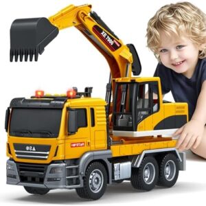 Kids Toys for 3 4 5 6 7 8 Years Old Boys, Large Excavator Truck Toy with Lights, Sounds, Toddler Friction Powered Truck Vehicle Toy for Boys Girls Christmas Birthday Gifts