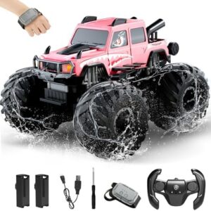 Monster Truck Toys Amphibious Remote Control Car, Waterproof RC Trucks 2.4GHz Monster Trucks Car for Boys 4-7, 1:20 4WD All Terrain Off-Road Pickup Toy for Kids Gifts Presents Pink