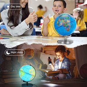 6 in1 Illuminated World Globe for Kids & Adults All Ages High Clear Map, Illuminates Educational Interactive STEM Toy, Light Up Kids Globe Lamp,Gifts For Boys And Girls