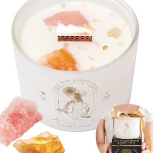 Large Crystal Candles for Women - 12oz Soy Wood Wick Candles That Crackle. Scented, Non-Toxic, Luxury Aromatherapy. Unique Meditation Spiritual Gifts for Women