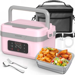 Electric Lunch Box For Adults - Rechargeable 60W Self-Heating Food Warmer with 1.0L Stainless Steel Container, Heated Lunch Box For Office, Picnic, Car & Outdoor Use (Pink)