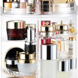 AMEITECH 360-Degree Makeup Organizer, DIY Adjustable Rotating Cosmetic Storage Carousel Spinning Holder Storage Rack with 5 Layers Large Capacity, Best for Countertop, Square