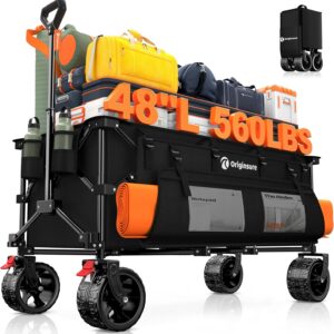 48" L Collapsible Wagon Cart Foldable, 560lbs Weight Capacity 300L Heavy Duty Folding Beach Wagons with Big All-Terrain Wheels, Utility Carts for Groceries, Shopping, Camping, Sports - Black