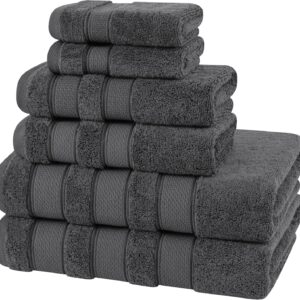 American Soft Linen Salem Turkish Bath Towel Set, 100% Cotton 600 GSM 6 Piece Towels for Bathroom, 2 Bath Towels 2 Hand Towels 2 Washcloths, Dark Gray