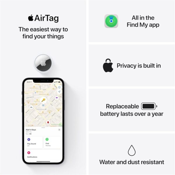 Apple AirTag 4 Pack. Keep Track of and find Your Keys, Wallet, Luggage, Backpack, and More. Simple one-tap Set up with iPhone or iPad - Image 4