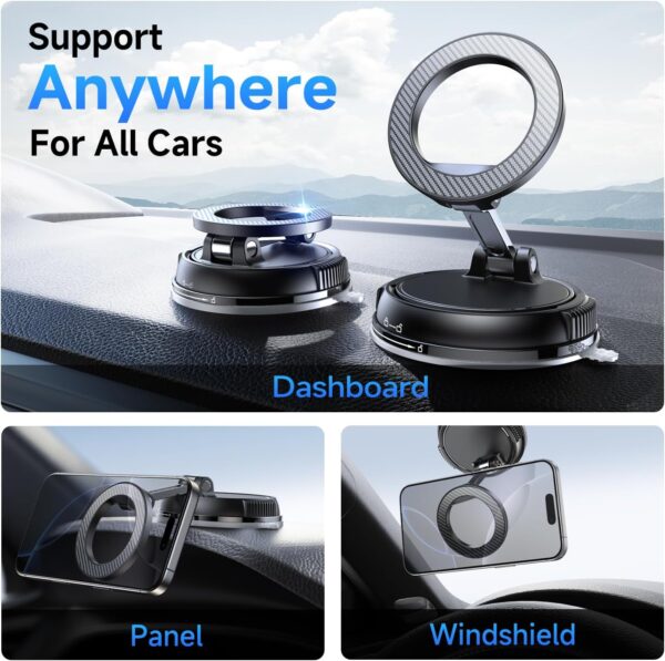 ANDERY Car Phone Holder for Magsafe [78+LBS Strongest Suction & 2400gf Magnetic] 360° Adjustable Car Phone Mount, Phone Holders for Your Car for iPhone 17 Pro Max 16 15 14 13 12 Air Plus, Carbon Fiber - Image 2