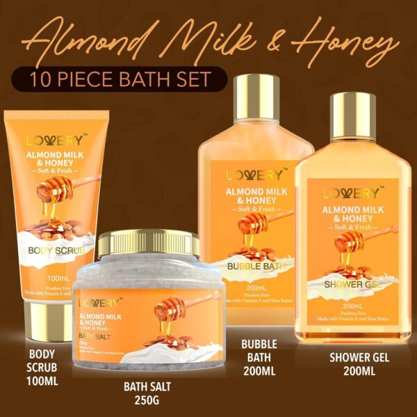 Gifts for Women Gift Basket for Women - 10 Pc Almond Milk & Honey Beauty & Personal Care Set - Home Bath Pampering Package for Relaxing - Spa Self Care Kit - Thank You, Birthday, Mom, Anniversary Gift - Image 2