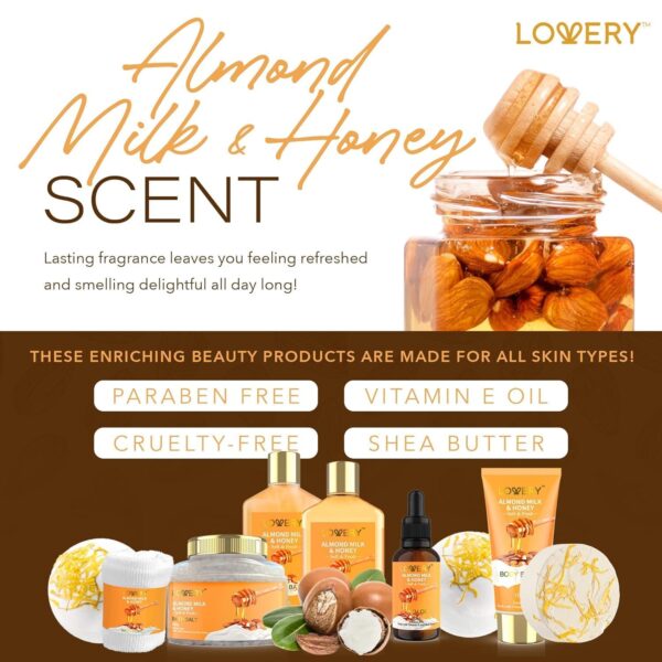 Gifts for Women Gift Basket for Women - 10 Pc Almond Milk & Honey Beauty & Personal Care Set - Home Bath Pampering Package for Relaxing - Spa Self Care Kit - Thank You, Birthday, Mom, Anniversary Gift - Image 5
