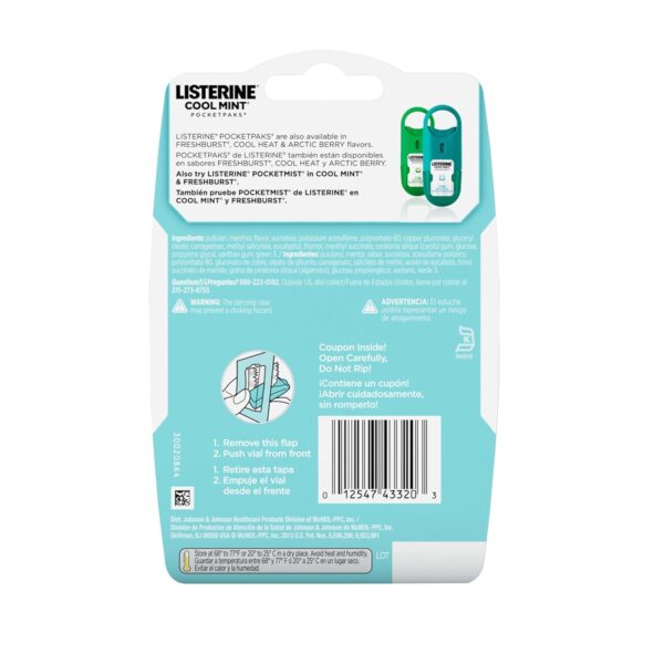 Listerine PocketPaks Cool Mint Breath Strips, Portable Pocket-Sized Oral Care Mouth Freshener, Dissolving Strips Kill 99% of Bad Breath Germs, Sugar Free, 3 x 24-Strip Packs - Image 3