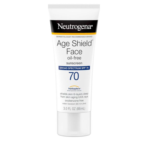 Neutrogena Age Shield Face Oil-Free Sunscreen Lotion with Broad Spectrum SPF 70, Non-Comedogenic Moisturizing Sunscreen to Help Prevent Signs of Aging, PABA-Free, 3 fl. oz (Pack of 3) - Image 2