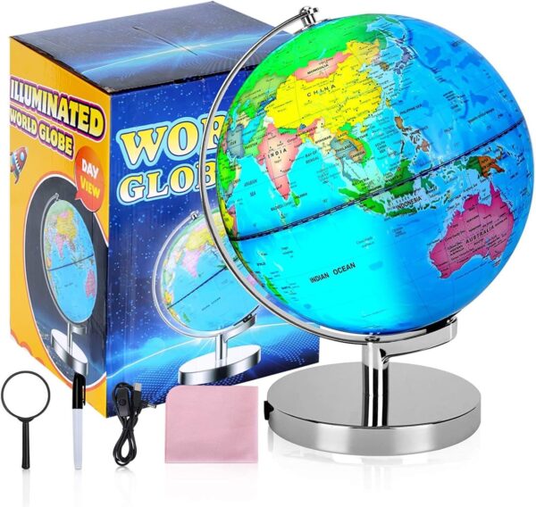 6 in1 Illuminated World Globe for Kids & Adults All Ages High Clear Map, Illuminates Educational Interactive STEM Toy, Light Up Kids Globe Lamp,Gifts For Boys And Girls - Image 2
