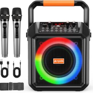 Angads Portable Karaoke Machine with Bluetooth Speaker & 2 Wireless Microphones- PA System, Led Lights,USB/TF/AUX/Support for Home Parties (Adults & Kids)